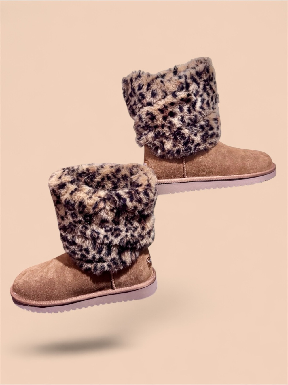 UGG Koolaburra Tan Suede Ankle Boots with Leopard Faux-Fur Cuff - Picture 16 of 16